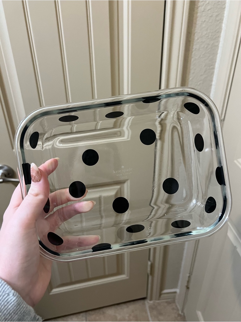 kate spade Clear Glass Vanity Tray with Black Polka Dots